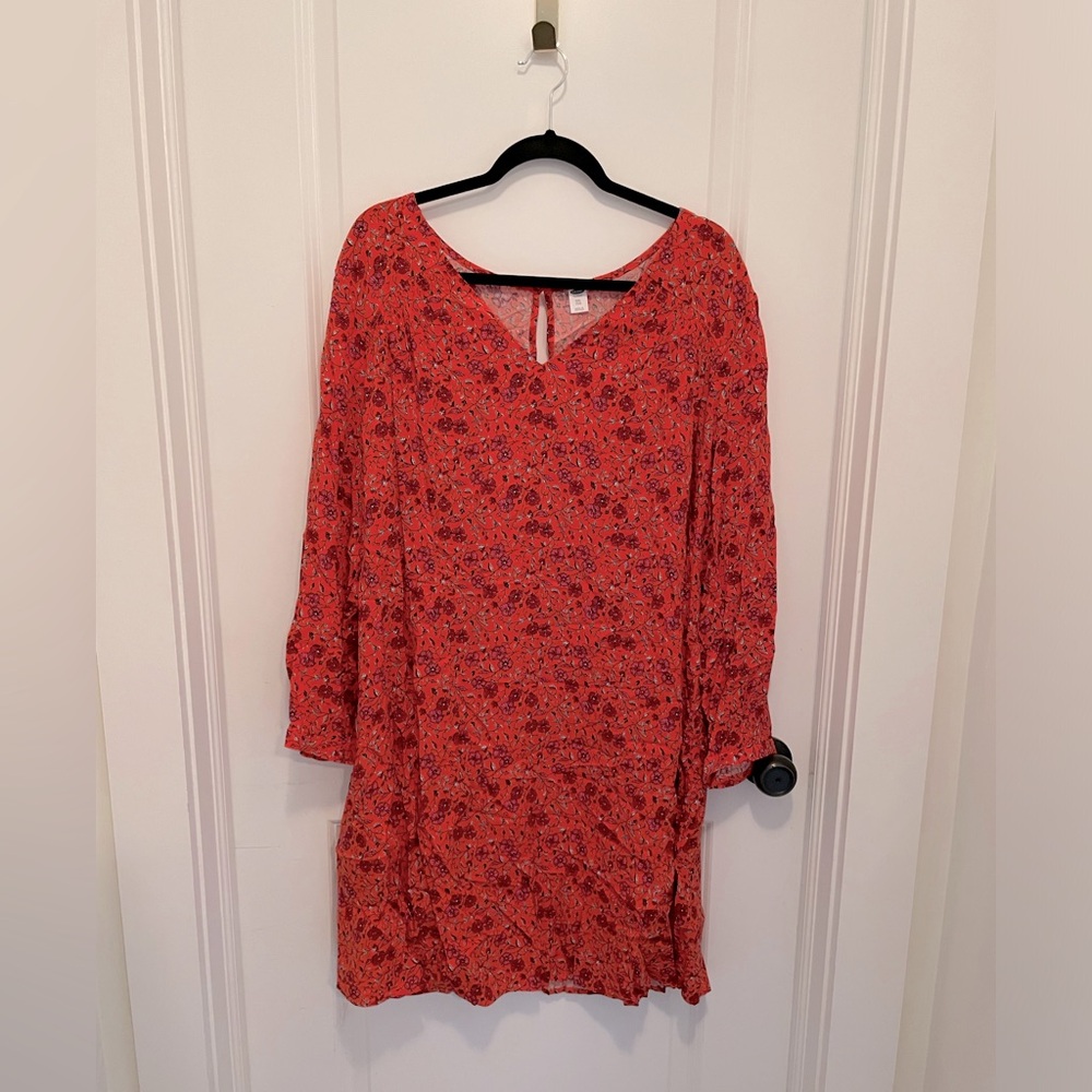Old Navy Long Sleeve Dress Red Pink Orange Floral Pattern Size XXL